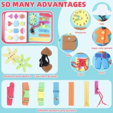 Sensory Skills Exercise Busy Board, Numbers, Weather, Animals, Colors, Dressing Skills, Durable Design, Easy To Carry, Exercise Fine Motor Skills With Fingers, It Works Inspired Practical Life Skills, Fine Motor Skills, Probelm-Solving Skills, Logical Thinking And Hand-Eye Coordination And Will Keep Your Little One Entertained For A While. - Green - View 8
