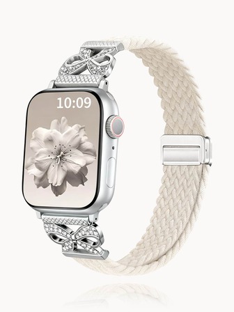 Correa de reloj trenzada de 16 mm con lazo compatible con Apple Watch de 40 mm, 38 mm, 41 mm, 42 mm, 44 mm, 45 mm, 46 mm, 49 mm, hebilla magnética, correa de nailon suave y elástica con lazo brillante de diseñador compatible con iWatch Series 10/9/8/7/6/5/4/3/2/SE/Ultra
