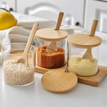3-Pack Glass Seasoning Storage Box Set (With Lid, Spoon, Sticker) - Moisture-Proof Seasoning Bottle, Seasoning Container, Creative Seasoning Bottle, Salt And Pepper Shaker, Seasoning Storage Box With Lid, Food Storage Box With Spoon, Kitchen Supplies, Rust-Proof Kitchen Salt, Sugar And MSG Storage Box, Multi-Grid Storage Box, Integrated Multi-Grid Seasoning Jar - Màu gỗ - Xem 6
