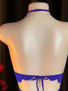 Sexy Lingerie Bodysuit, Women Off Shoulder Sexy Sleepwear, Hollow Out Uniform Sexy Underwear - Blue - View 4
