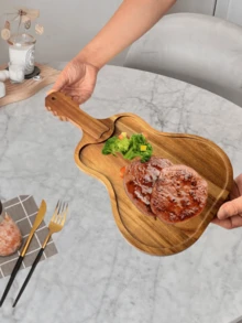 1/2 Pezzi Vassoio in legno a forma di pipa, tagliere per formaggi, vassoio di legno dalla forma irregolare, vassoio per servire la colazione, vassoio per decorazione di feste con cibo, vassoio per bistecca, vassoio per frutta, vassoio per caramelle, piatto per sushi - Castano - Visualizzare 10