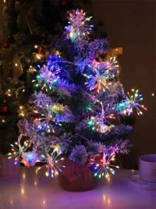 1 buc Lampă cu șir de artificii 50/100LED, Lampă cu șir decorativ de Crăciun, Lampă de zână cu stele colorate, Lampă cu șir decorativ alimentată prin USB cu telecomandă, Potrivită pentru decorarea lămpii de Crăciun în grădină, decorarea piscinei, terasăi, petrecerii, nunților, de Crăciun, campingului, gardului rulotei - USB + telecomanda - Vizualizare 5