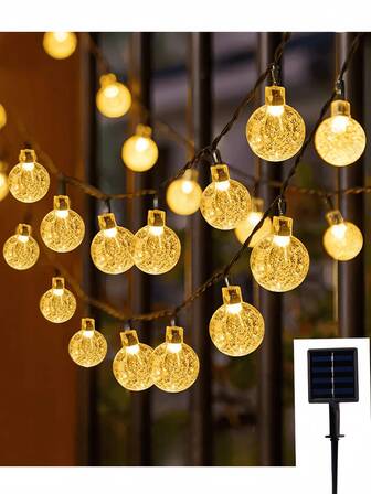 1pc 20-Light 4m/30-Light 5m/50-Light 7m White Bubble Ball 8-Mode Solar String Lights, Outdoor Garden Decor Crystal Ball Lights, Party Decoration LED Bubble Ball Solar Lights, Christmas Fairy Lights, Camping Lights, Solar String Lights