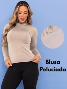 Cold Thermal Blouse Second Skin Long Sleeve Plush Winter Felpuda Flannel Tarelles - 米色 - 查看 9