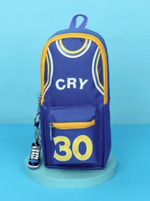NBA Warriors Stephen Curry #30 Themed Pencil Pouch, Officially Licensed, Premium PU Leather (Soft Touch & Waterproof), Multi-Compartment Large Capacity (Holds 20+ Stationery), Smooth Metal Zipper + External Logo Patch, Compact Portable & Fashionable, Youth Accessory, Ideal For School/Office/Daily Use, Perfect Birthday/Back-To-School Gift For Kids/Teens/Curry Fans - Blue No. 30 - View 6