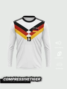 定制德国25/26赛季长袖足球球衣 - 男女款个性化足球衫，适合运动和休闲穿着，透气运动上衣，适用于足球、篮球、跑步等运动，是运动迷的理想选择，也是万圣节、感恩节、圣诞节和新年礼物的绝佳之选。 - 白色 - 查看 2