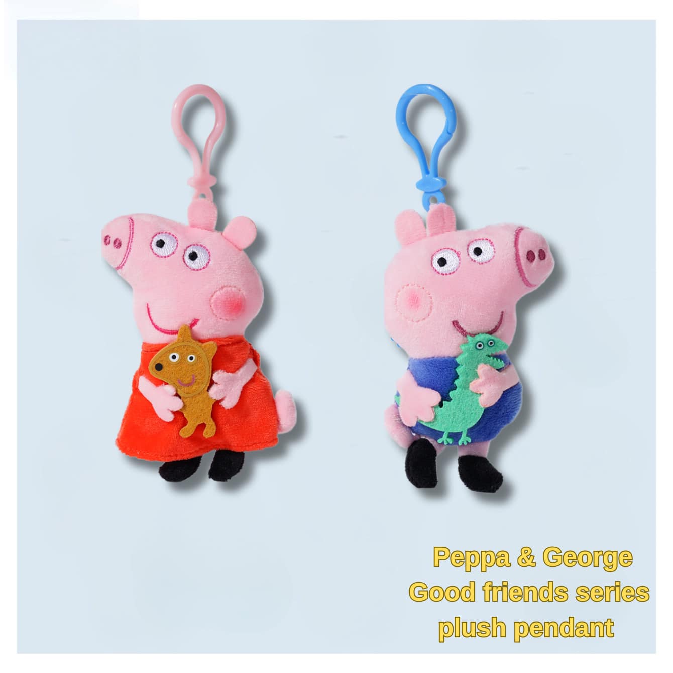 Peppa Pig 官方授权小猪佩奇和乔治毛绒挂件 - 柔软卡通毛绒玩偶钥匙扣，适合儿童、青少年和毛绒玩偶爱好者 - 可爱的站立高度 13 厘米（约 5.1 英寸）填充挂件，可挂在背包、书包上 - 彩色 - 查看 1