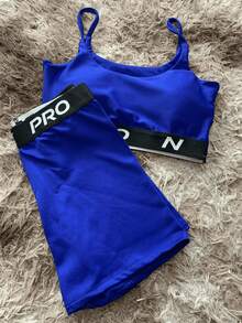 PRO 2-Piece Gym Set (Top + Shorts) Thick Lined Flannel Zero Transparency - Xanh đậm - Xem 10
