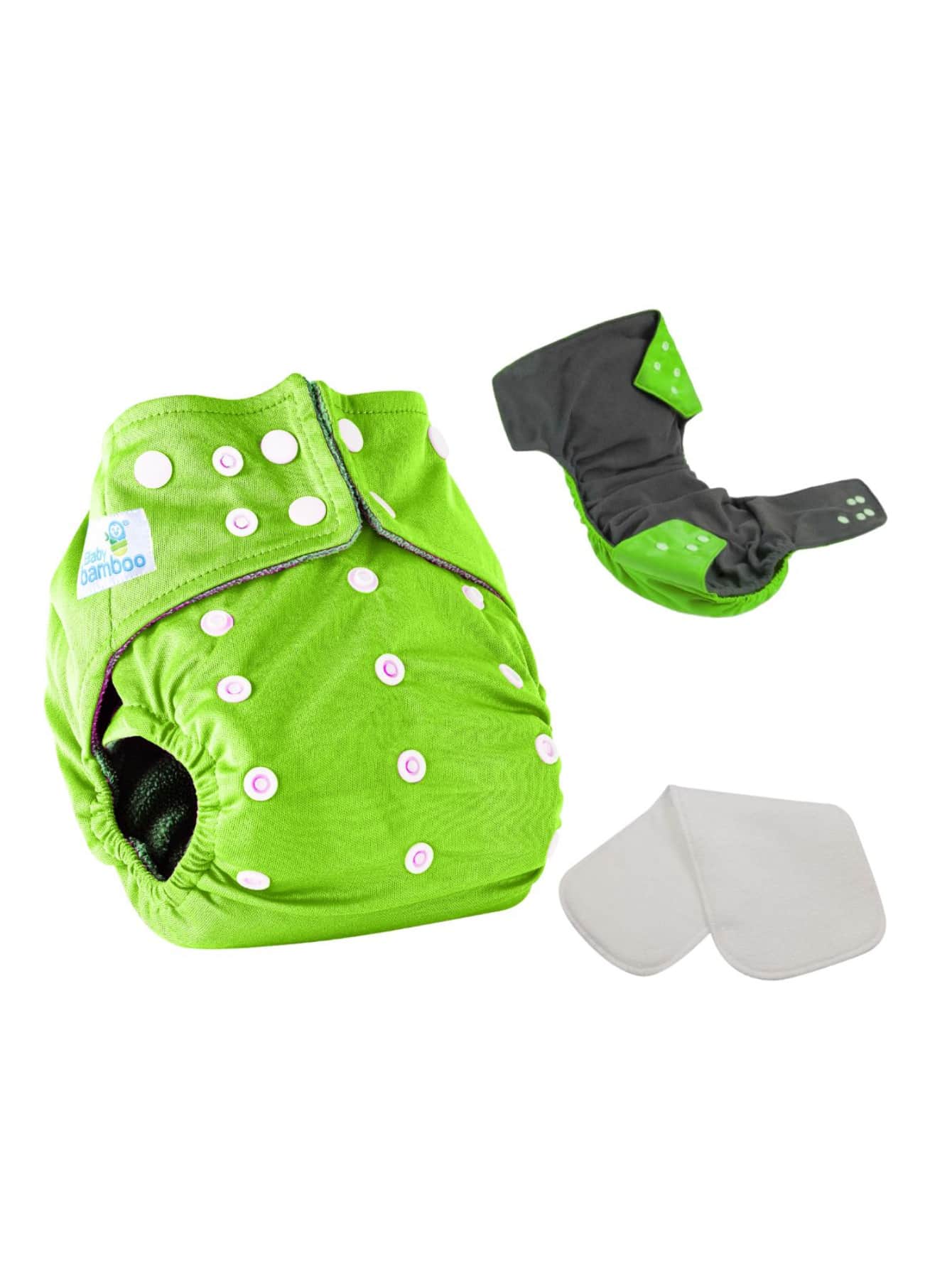 BABYBAMBOO Reusable Reusable Bamboo Fiber Diaper + 2 Inserts 4 Layers Of Microfiber - Green - View 1