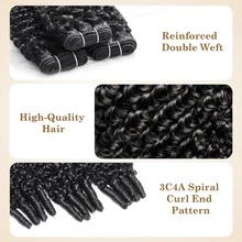 Curly Human Hair Bundles 16 18 20 Inches 3Pcs Water Wave Burmese Curly Bundles Human Hair Weave With Spiral End 3c4a Quick Weave Hair For Women Natural Black