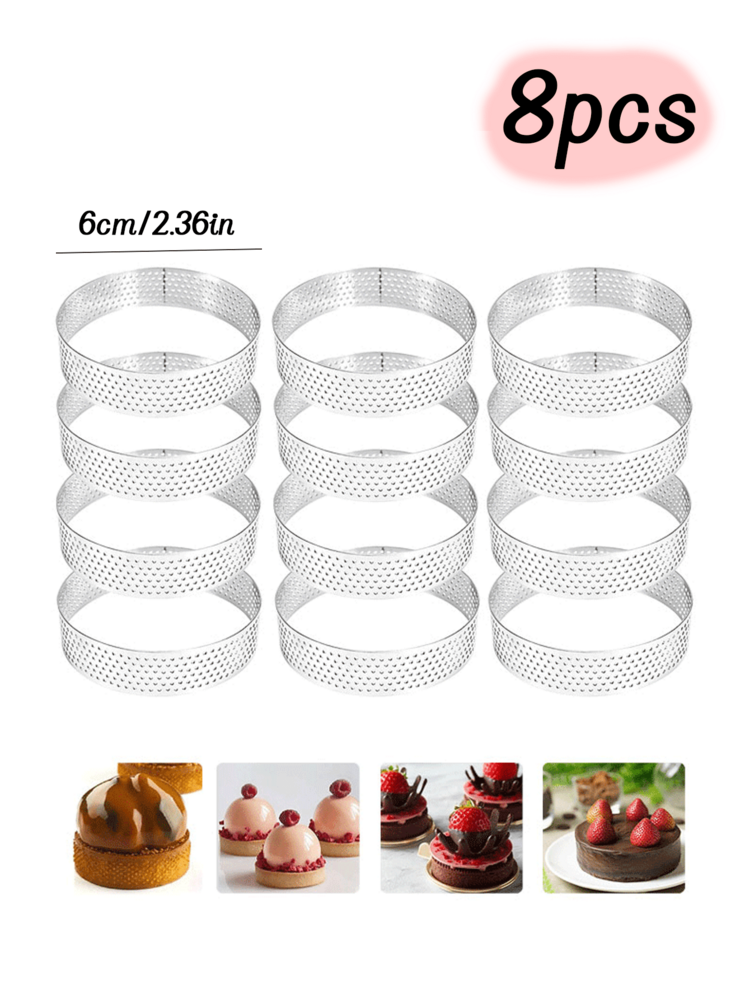 1/2/4/6/8/10pcs Tart Ring, Perforated Tart Rings For Baking, Stainless Steel Nonstick Round Cake Ring, Metal Pastry Mold For French Dessert, For Baking Nonstick Metal Round Cake Ring For Pastry French Dessert Mousse Food Crisp Home Food Making Tool, Gift Package - Multicolor - View 13