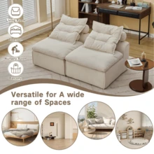 Modular Sofa,No Armrests,At Will DIY,Soft Corduroy Fabric,Neck Pillow-Back Lounge Sofa Chair,Reading Nook, Or Apartment Living, Lumbar Pillow,2 Seats,Upholstered,Beige - 米色 + 軟墊 + 泡棉 + 2 座 - 查看 3
