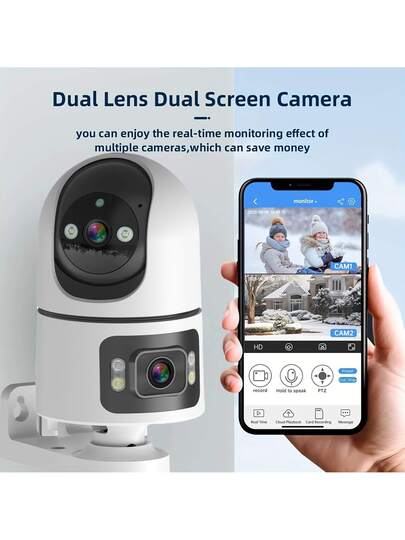 2MP+2MP Dual Lens WiFi Security Camera, Supports AI Human Tracking, Night Vision Two Way Audio, Home Perfect view 3