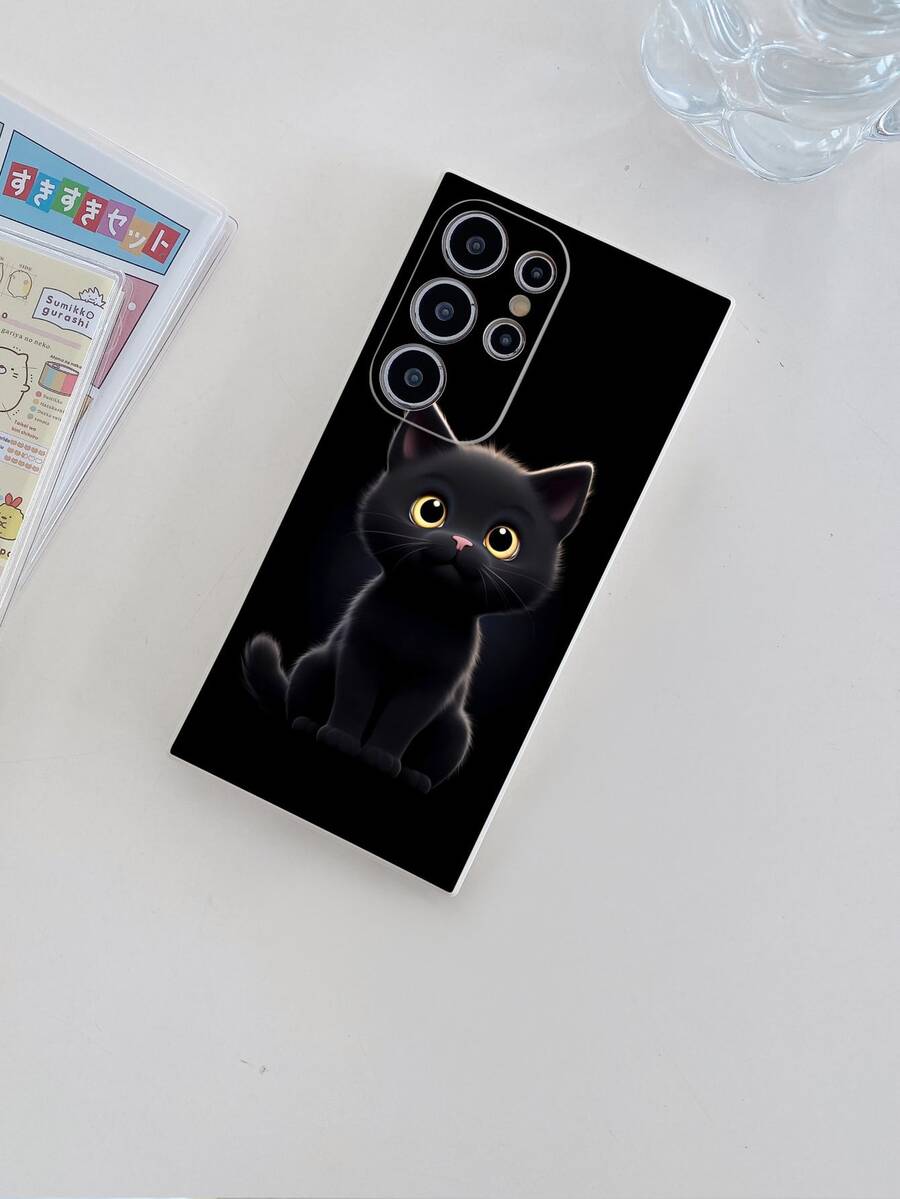 Fundas para teléfono populares. Gato negro misterioso .Cómodas al tacto. Compatibles con Apple 16, 15, 14, 13, 12, 11, Pro, Max, Plus, X, XR, XS Max y S24, S25, S23, S22, S21, S20, A35, A34, A32, A55, A54, A15, A13, A14, A12. - Blanco - Ver 1