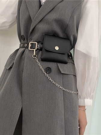 1件装女士PU时尚百搭朋克风链条装饰腰包