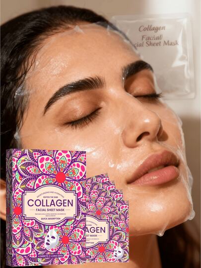 4 piezas Mascarilla facial de colágeno, proporciona hidratación duradera y mejora la elasticidad de la piel, absorción rápida, fórmula nutritiva e hidratante para aclarar la piel y suavizar las líneas secas, almacenamiento intensivo de agua hidratante para revitalizar los músculos delicados, adecuado para todo tipo de piel, suaviza y firma el rostro, perfecto para uso diario y preparación previa al maquillaje, regalos ideales para Navidad, Día de San Valentín y Día de la Madre, para mujeres y hombres.