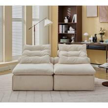 Modular Sofa,No Armrests,At Will DIY,Soft Corduroy Fabric,Neck Pillow-Back Lounge Sofa Chair,Reading Nook, Or Apartment Living, Lumbar Pillow,2 Seats,Upholstered,Beige - 米色 + 軟墊 + 泡棉 + 2 座 - 查看 5
