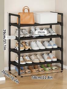 1 Multi-Layer Simple Shoe Rack, 4-Layer Multifunctional Large-Capacity Storage Rack, Space Saving Black Vertical Shoe Cabinet, Household Door Dust-Proof Storage Shoe Cabinet, Portable Shoe Rack Sorting Rack, Economical Shoe Rack For Dormitory, Space-Saving Storage Shelf, Reinforced Metal Pipe, Elongated Plastic Brackets, Simple Assembly, Easy To Load And Unload, Save Space, Home Organization Shoes And Boots Storage Sundries, Suitable For Corridors, Closets, Living Rooms, Bedrooms, Entrance, Garage (2-7 Daysmust Arrive) - Multicolor - View 4