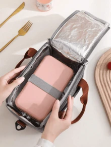 Thickened Insulated Lunch Bag For Outdoor Camping, Portable Thermal And Cold Insulation Bag For Bento Box, Lunch Backpack With Insulated Bag And Ice Pack School Organizer Bags Teacher Storage Bags Classroom Bags Classroom Organizer Bags Woman Lunch Box Bag For Women Ladies School Supplies Stuff Accessories Bag For School School Accessories School Stuff - Baby Pink - View 5