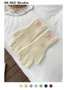 1双糖果色可爱针织手套，女士保暖触屏露指手套，冬季新款保暖骑行情侣针织手套，女士加厚保暖内衬骑行手套，冬季新款设计