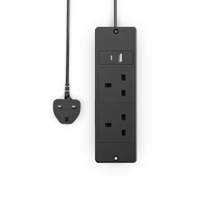 GEO British Standard 1500W Embedded Power Strip - 1.5m/4.92ft Extension Cord, 2 AC Sockets & 2 USB Ports (USB-A + Type-C), USB Adapter Function, Suitable For Office, Kitchen, Living Room, School, Home & Living