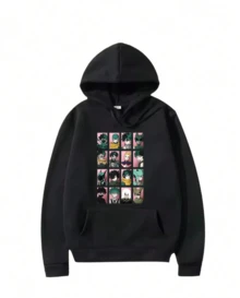 Bluzy z kapturem dla mężczyzn i kobiet z nadrukiem w stylu powieści o demonach, postacie z japońskiej kreskówki anime, bluzy z kapturem z nadrukiem, bluzy z kapturem dla mężczyzn i kobiet, bluzy unisex vintage z kieszeniami, bluzy z długim rękawem, bluzy casualowe, bluzy z kapturem i swetry męskie i damskie, zabawne bluzy z kapturem, ubrania wiosenne, jesienne i zimowe, ubrania uliczne dla mężczyzn i kobiet, idealny prezent dla mężczyzny, nadający się do prania w pralce, wiosenno-jesienny sweter outdoorowy, odpowiedni na imprezy halloweenowe i do codziennego noszenia - Czarny 4 - Zobacz 1