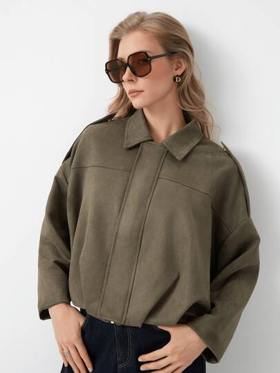 GDDYIN 女士纯色口袋休闲夹克，秋季新品