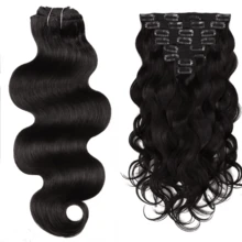 Body Wave Clip In Extensions Real Human Hair Extensions Clip Ins 8 Pcs Thick Invisible Clip In Hair Extensions #1B Natural Black - Natural Black - Xem 1