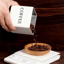 Bộ 1/3 hộp đựng cà phê, trà, đường hình vuông có nắp tre - Hộp đựng nhà bếp bằng kim loại kín - Màu đen/trắng, có khay đựng (tùy chọn). - Nhiều màu - Xem 9