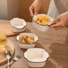 4件套方形条纹陶瓷烤盘，带把手，家用陶瓷餐具套装，适用于烤箱、微波炉和洗碗机 - 彩色 - 查看 10