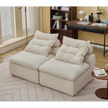 Modular Sofa,No Armrests,At Will DIY,Soft Corduroy Fabric,Neck Pillow-Back Lounge Sofa Chair,Reading Nook, Or Apartment Living, Lumbar Pillow,2 Seats,Upholstered,Beige - 米色 + 軟墊 + 泡棉 + 2 座 - 查看 6