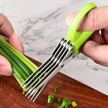 1/3/5PCS Five-Layer Stainless Steel Kitchen Scissors, Multi-Functional Onion And Herb Slicer, Suitable For Grilling, Kitchen, And Restaurant Use, A Kitchen Essential - Green - View 2