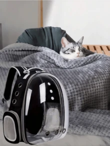 1 Set Mochila transportadora de mascotas + Manta para mascotas, Gatos pequeños/medianos y cachorros Transportín transparente y transpirable resistente al calor, Mochila transparente para gatos de viaje, Opciones de multicolor - Nailon transpirable, Cremallera, Diseño de cápsula, Adecuado para mascotas pequeñas, Excelente para viajes y uso al aire libre, Mochila de transporte para mascotas, Transparente, Portador de mascotas portátil