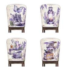 2/4/6 Stücke Lavendel Muster Leinen Stuhlbezüge, geeignet für Heim-Dekoration, Wohnzimmer, Esszimmer, Garten, Hotel, Party, waschbares Polyestermaterial, Stuhlsitzbezüge