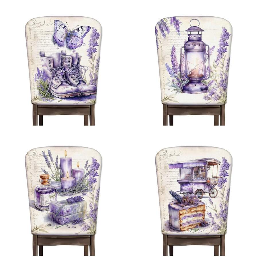 2/4/6 Stücke Lavendel Muster Leinen Stuhlbezüge, geeignet für Heim-Dekoration, Wohnzimmer, Esszimmer, Garten, Hotel, Party, waschbares Polyestermaterial, Stuhlsitzbezüge