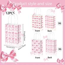 [4/8/12 Pcs Set] Fashionable Pink Bow Gift Bags (With Decorative Stickers), Elegant For Birthday/Bachelorette/Engagement/Bridal Shower Decor - Multicolor - View 17
