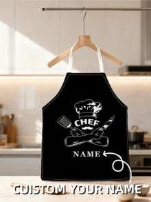 1 pieza Delantal de cocina divertido de chef, con nombre/texto personalizado - Delantal de cocina resistente con diseño de gorro de chef, práctico y unisex - Ideal para asar a la parrilla, barbacoa, regalo de cocina para papá, mamá, chef (Día del Padre, Día de la Madre, Acción de Gracias) - Talla única para adultos - Multicolor - Ver 8