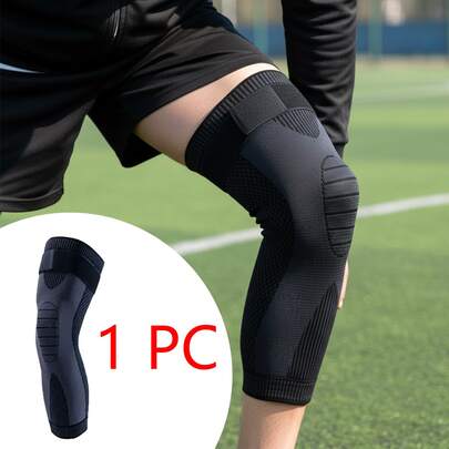 1pc Polyester Straight Long Single Strap Knee Pad, Adult Sports & Fitness Knee Support, Warm For Outdoor Use In Autumn/Winter, Available In Different Colors