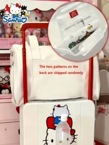三丽鸥时尚Hello Kitty时尚大容量旅行包，带蝴蝶结 - 女士优雅涤纶斜挎单肩手提包，卡通动物印花，白色毕业包，适合上学、学校用品、行李包、旅行袋、过夜包、旅行收纳包、邮轮必备、度假必备、男女旅行必备、假日必备、旅行必备