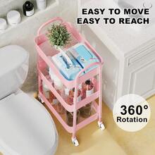 3-Tier Rolling Utility Storage Cart With Lockable Wheels, Space Saving Mobile Storage Organizer For Kitchen, Bathroom, Office, Workshop - White, Durable Structure, Easy To Assemble - 淺粉色 - 查看 5