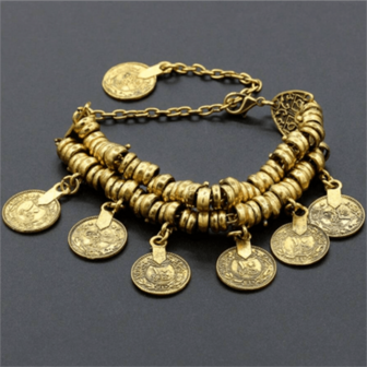 1 pieza Pulsera de cadena con colgante de moneda con borlas, estilo bohemio vintage, accesorio de joyería minimalista para mujeres