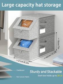 2Pcs Extra Large Baseball Hat Organizer, Baseball Cap Multi-Purpose Storage Box – Dustproof Hat Storage For Baseball Caps, Large Capacity Stackable Baseball Cap Storage Box, Closet Organization And Storage, Wardrobe Hat Rack, Foldable Hat Box Organizer With Clear Window, Holds Up To 24 Caps Hat Organizer For Closet For Home, Wardrobe, Bedroom, Storage Display Organizer, Storage Hats, Clothes, Dolls, Etc., Can Be Used In 4 Seasons Throughout The Year (2-7 Daysmust Arrive) - 彩色 - 查看 4