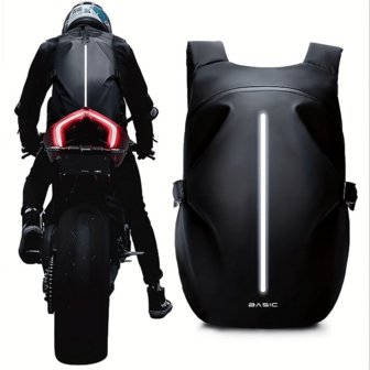 Black Motorcycle Riding Backpack Waterproof Helmet Storage Travel Backpack Reflective Safety Shoulder Bag Large Capacity Men