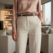 Casual Belt, Cowhide Leather, Buckle. - Coffee - View 2