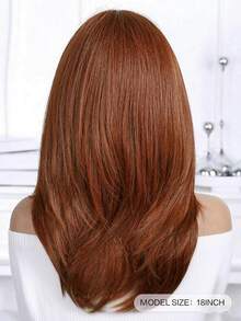18英寸女士橙红色假发，多层长假发带帘头，耐热合成纤维假发 - 彩色 - 查看 3