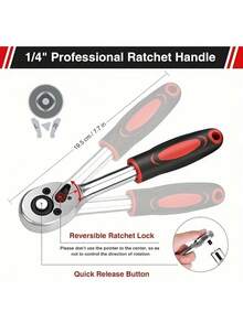 46 Piece 1/4 Inch Drive Socket Ratchet Wrench Set, With Socket Kit Metric And Extension Rod, For Car Repair And Home Use, With Storage Box Socket Wrench Set, Ratchet Wrench Set And Extension Rod Universal Slider Rod Extension Socket, Tools For Men - Green - View 5