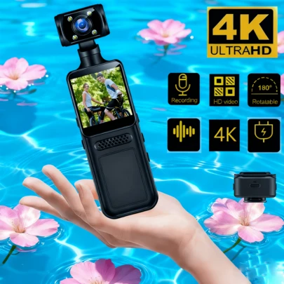1pc [4K Portable Camera] 4K Portable Video Blogging Camera | 270° Rotating 1.33" CMOS Lens, USB Rechargeable, Built-In Mic & Stabilization For Live Streaming, Vlogging, , Travel, Action Camera