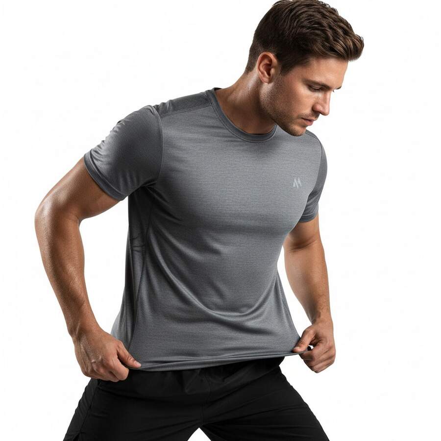 Men's Dry Fit T-Shirt For Gym, Workout, Sports, Quick-Drying, Breathable Fabric - 灰色 - 查看 1