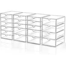 TAIMASI Makeup Drawer Storage Organizer With 20 Drawers, 4 Set Acrylic Office Desk Organization And Storage, Dustproof Drawer Organizer For Office, Countertop, Bathroom, Bedroom - Perfect For Christmas, New Year's, Valentine's Day, Mother's Day, And Housewarming Gifts - 透明-20PCS - 查看 1