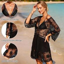 Bodys, vestidos, bañadores, pareos, tops de bikini, camisetas de tirantes y faldas de encaje sexys para mujer, perfectos para vacaciones y looks eróticos. - Negro - Ver 4